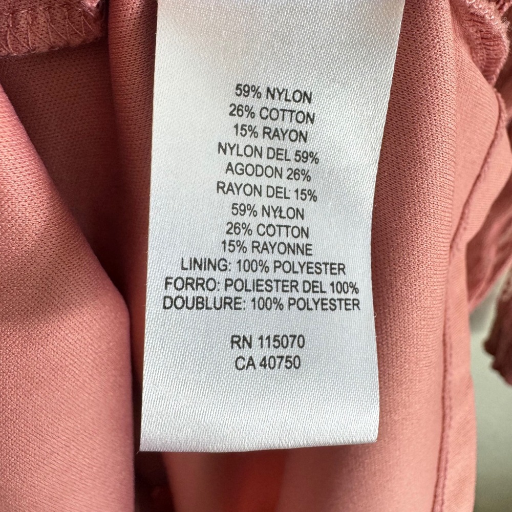 Nina Leonard Womens Dusty‎ Rose Pink Smocked Mock Neck Lace Dress Size Large - Picture 8 of 9